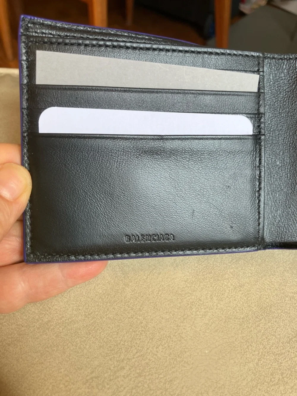 New Balenciaga Purple Leather Paisley Print Bi-fold Wallet